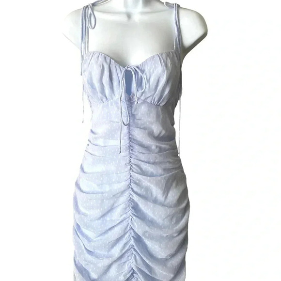 COTTON CANDY | Spaghetti Straps Chiffon Ruched Bodycon Light Blue Dress Size M - Picture 4 of 10